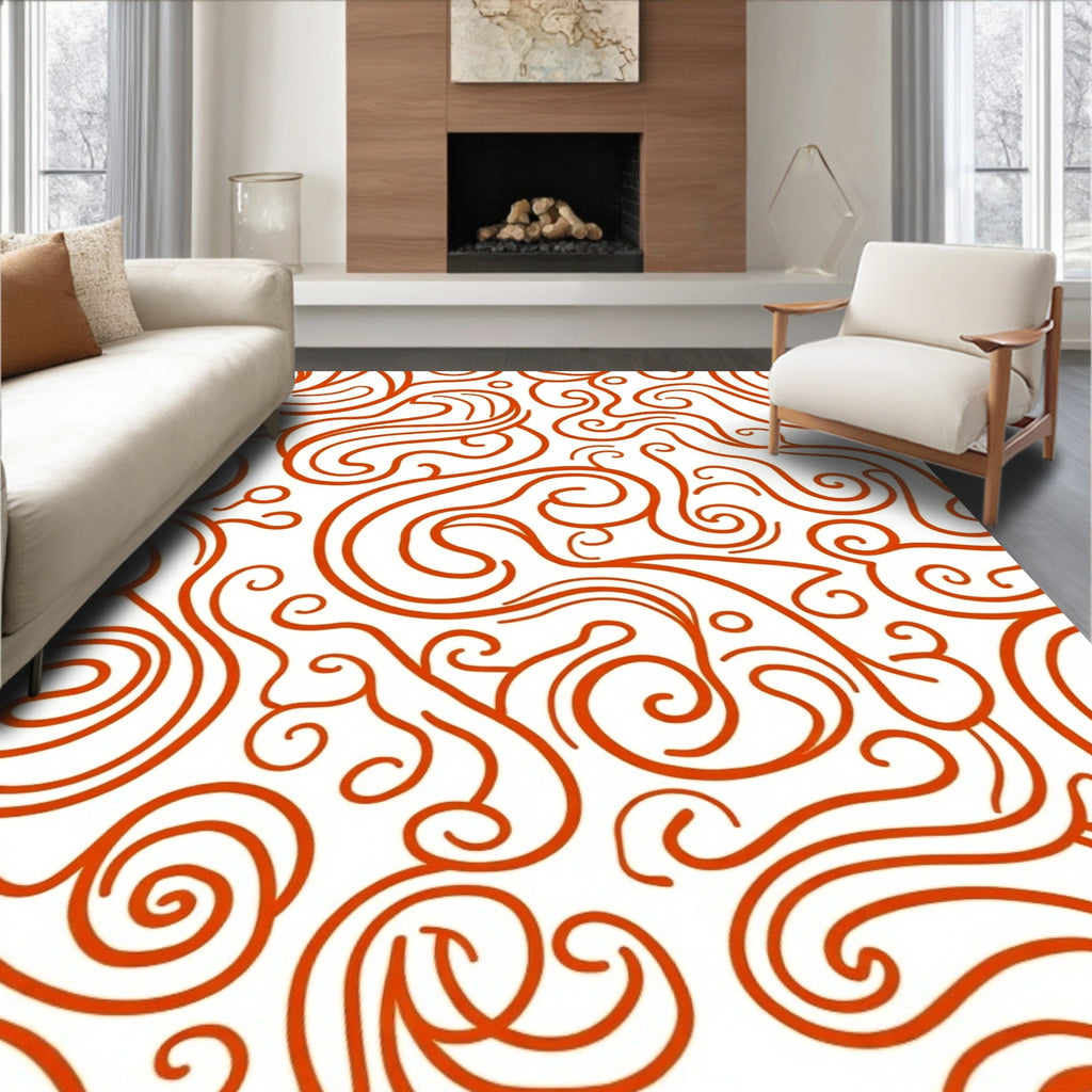 Vibrant Orange Swirl Meadow Rug