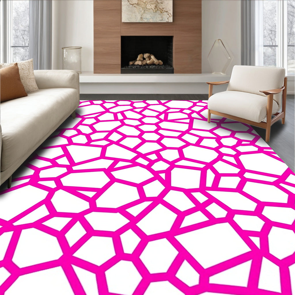 Bright Pink Geometric Organic Network Rug