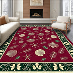 Burgundy Seashell Botanical Border Rug