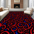 Red Blue Swirl Vine Black Rug
