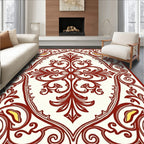 Crimson Cream Floral Crest Oval Rug