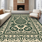 Dark Green Floral Medallion Border Rug
