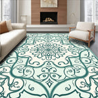 Teal Floral Scrollwork Tile Rug