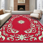 Vintage Red Floral Sunburst Swirl Rug