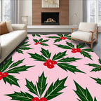 Green Holly Berry Garland Pink Rug