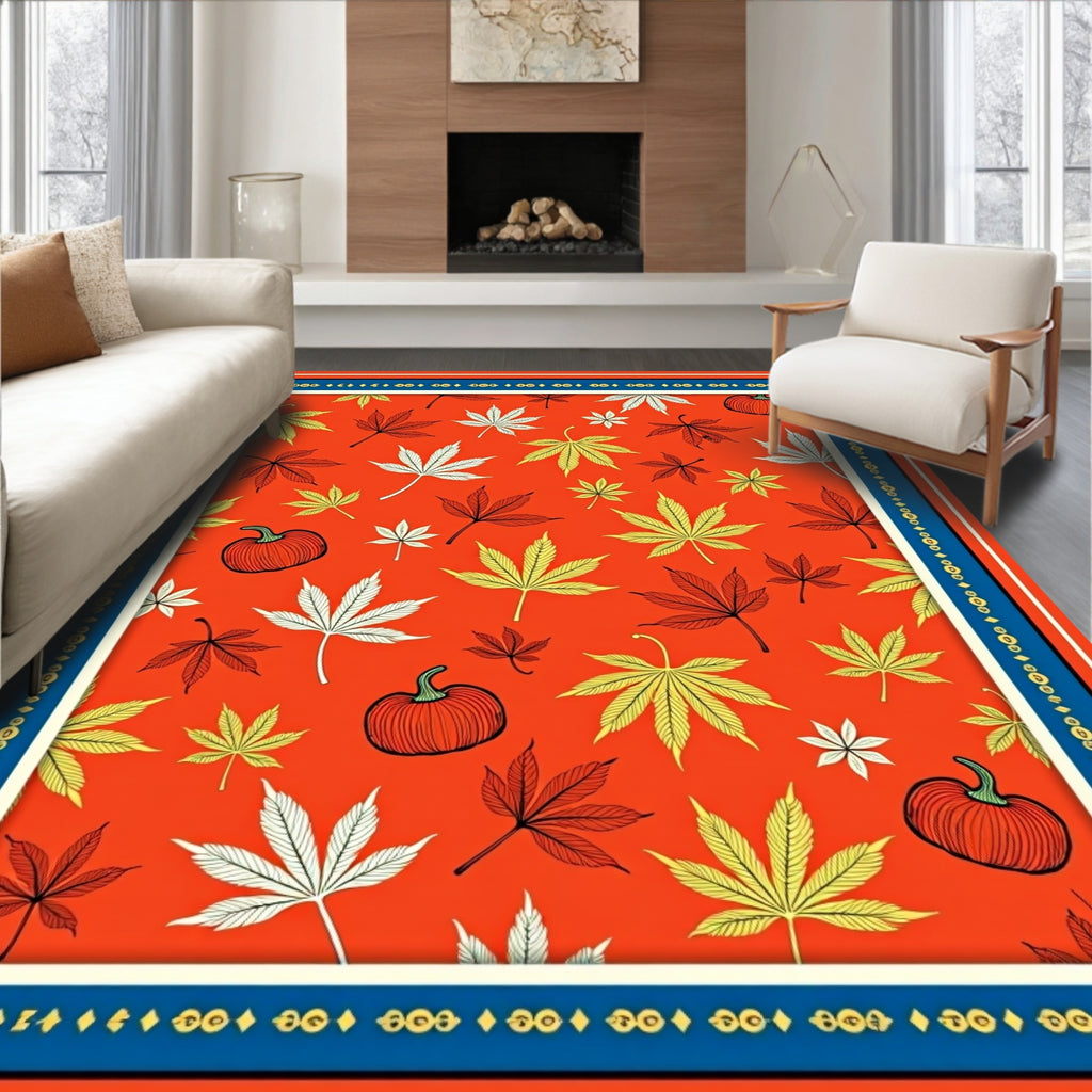 Autumn Leaves Pumpkin Border Rug