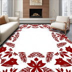 Crimson Floral Botanical Frame Rug