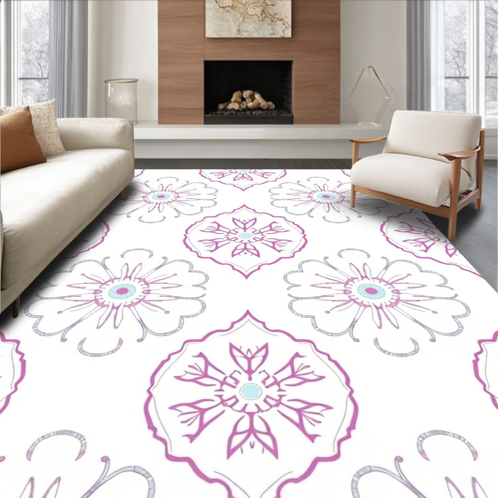Light Pink Teal Floral Medallion Rug