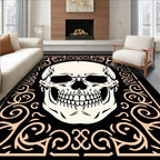 Cream Skull with Black Ornate Border Rug