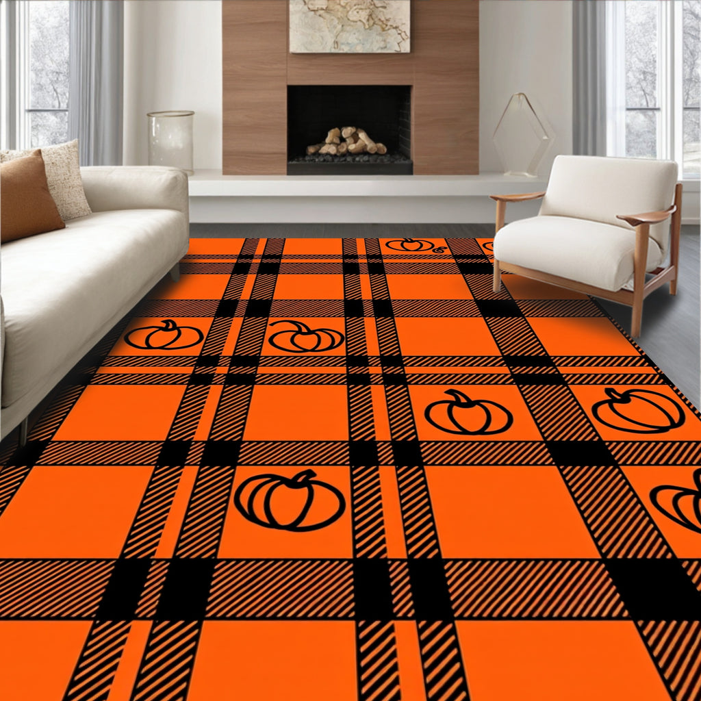 Orange Black Plaid Pumpkin Scatter Rug