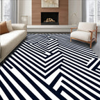 Bold Black White Linear Maze Rug
