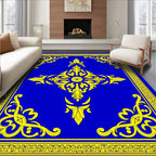 Royal Blue Yellow Floral Medallion Courtly Rug