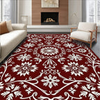 Crimson White Floral and Leafy Vine Rug