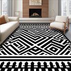 Bold Black Geometric Maze Rug