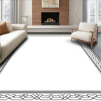 Black And White Interlocking Geometric Border Rug