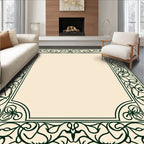 Dark Green Floral Vine Border Rug