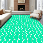 Bright Aqua White Wavy Stripes Rug