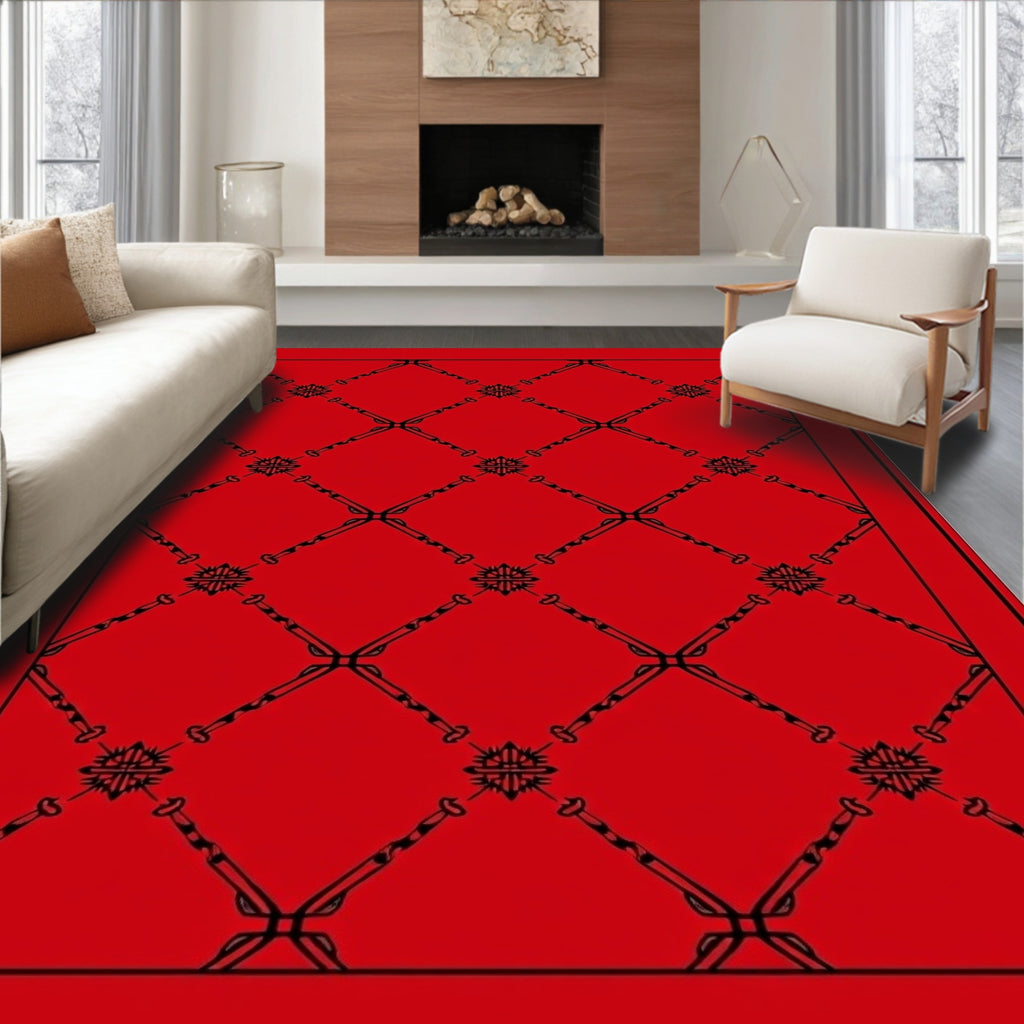 Crimson Lattice Chain Medallion Rug