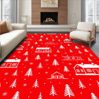 Winter Village Snowflakes Red White Rug