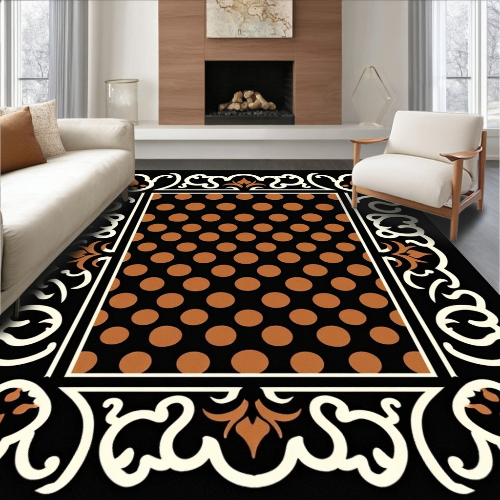 Black Copper Dot Border Art Rug