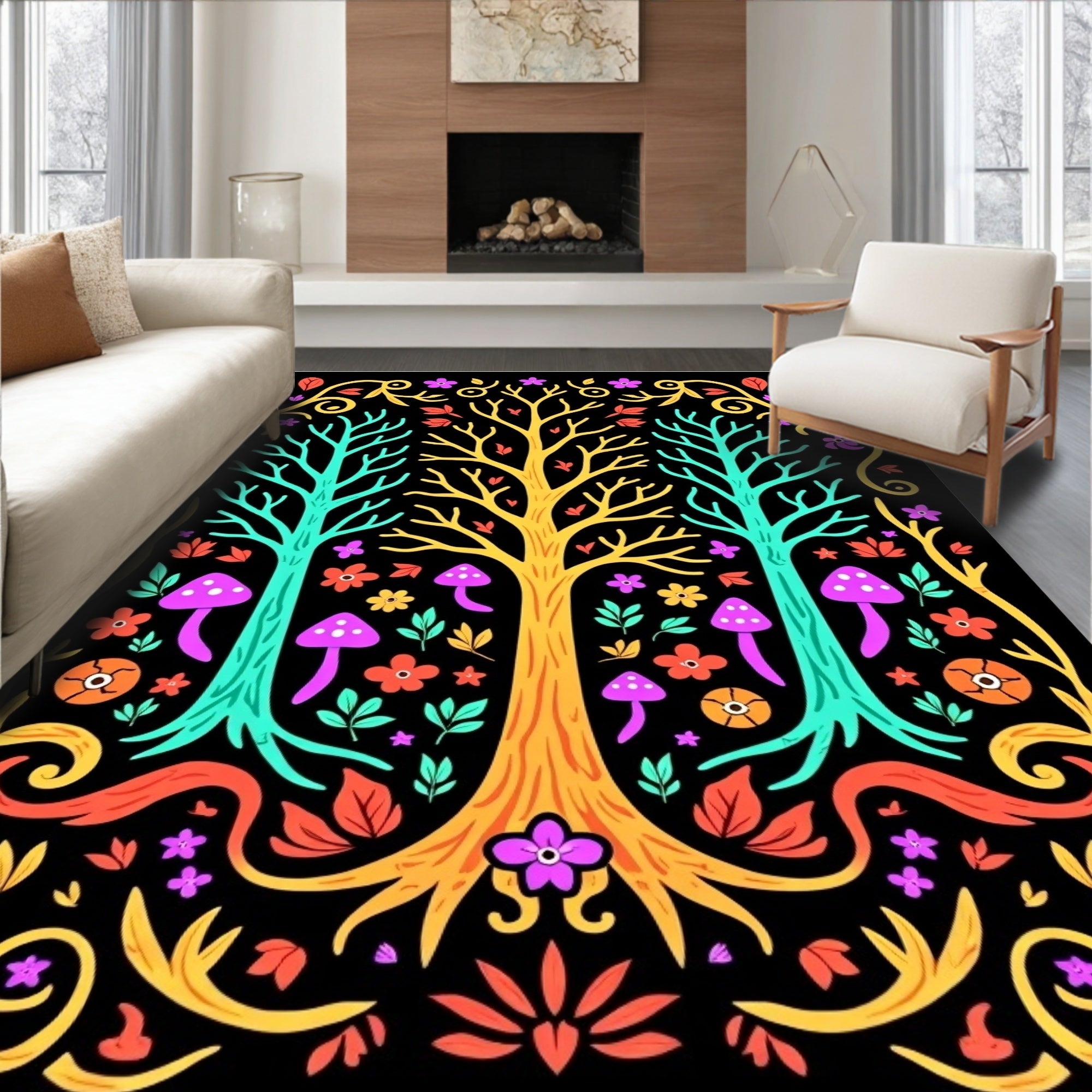Whimsical Forest of Three Trees Rug