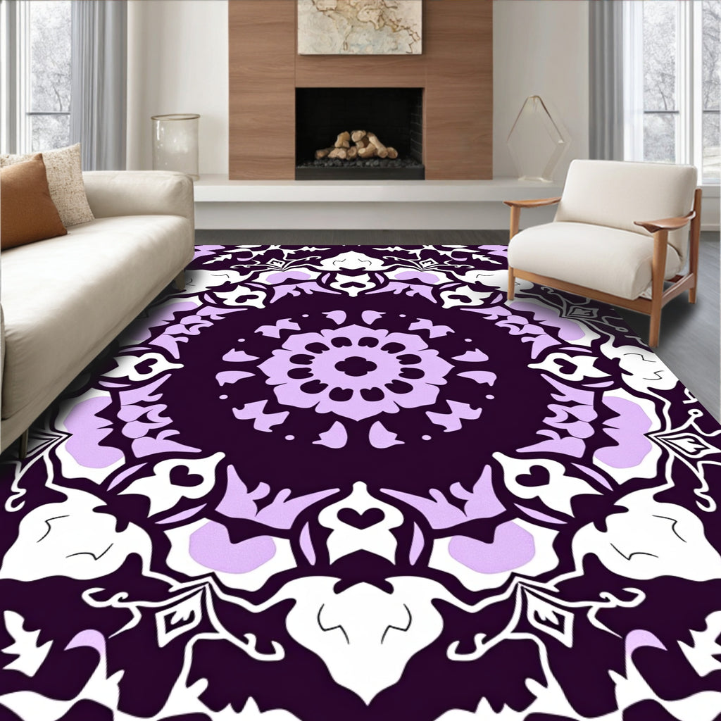 Plum Lilac Floral Medallion Rug