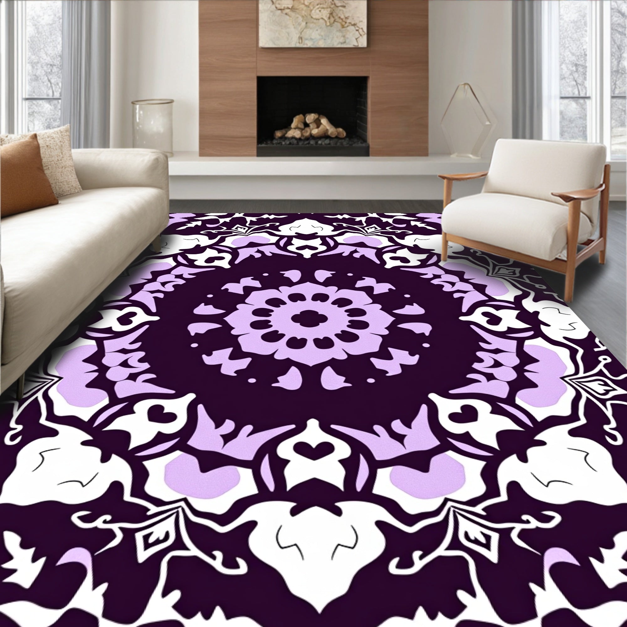 Plum Lilac Floral Medallion Rug