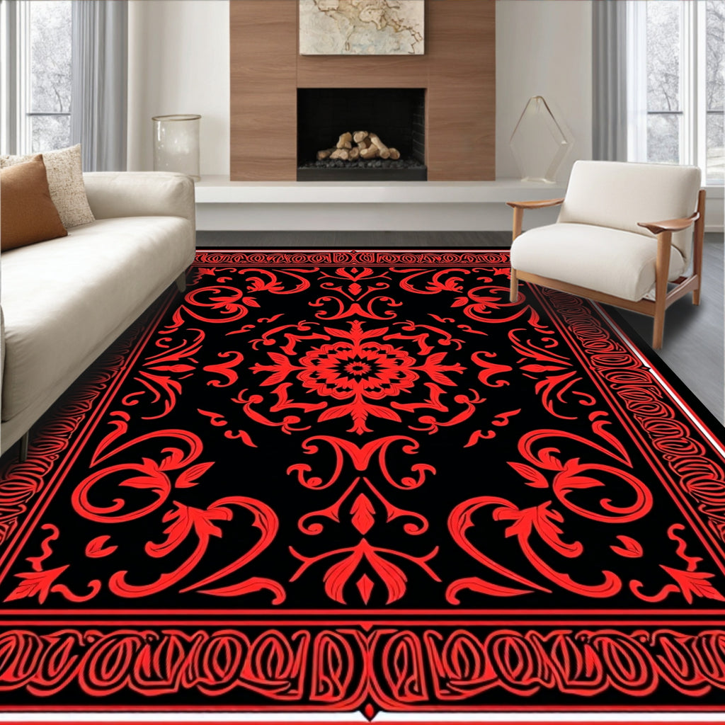 Bold Red Classic Floral Medallion Rug