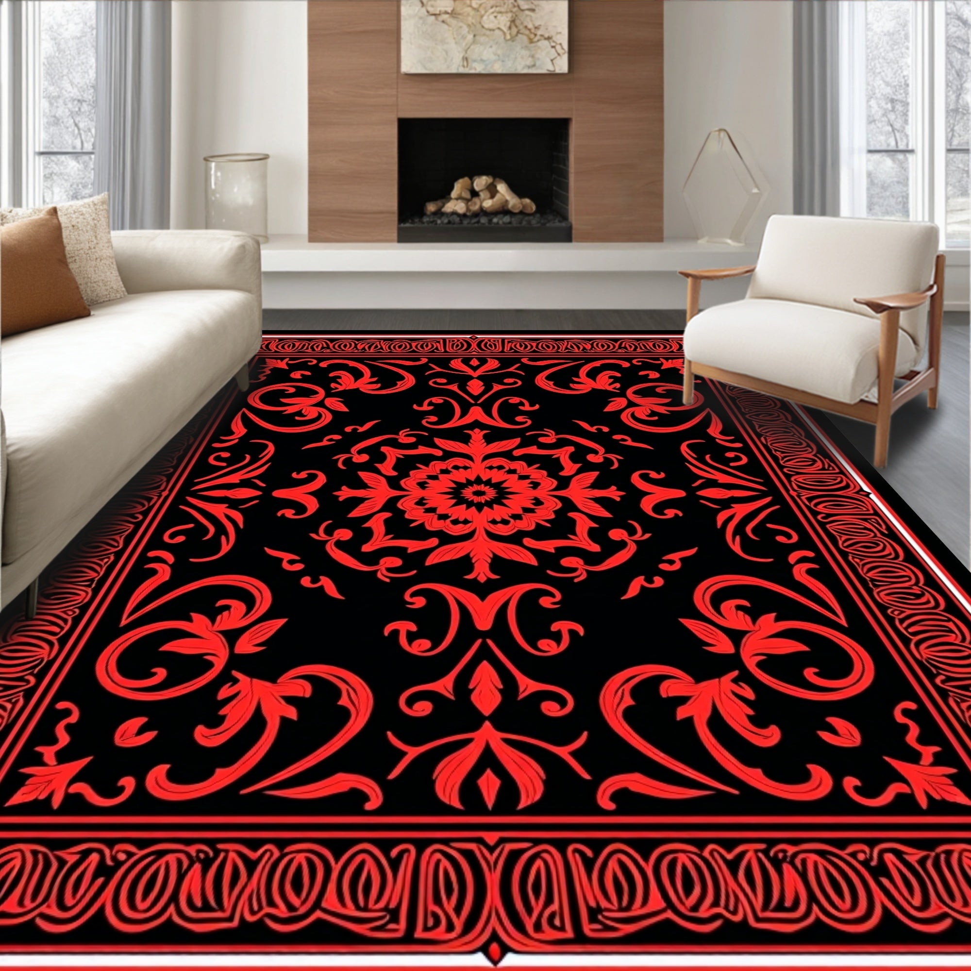 Bold Red Classic Floral Medallion Rug