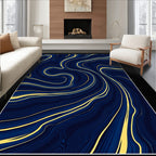 Deep Blue Golden Swirl Abstract Rug