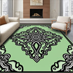 Light Green Black Ornate Medallion Rug