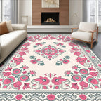 Pink Floral Medallion Vintage Border Rug