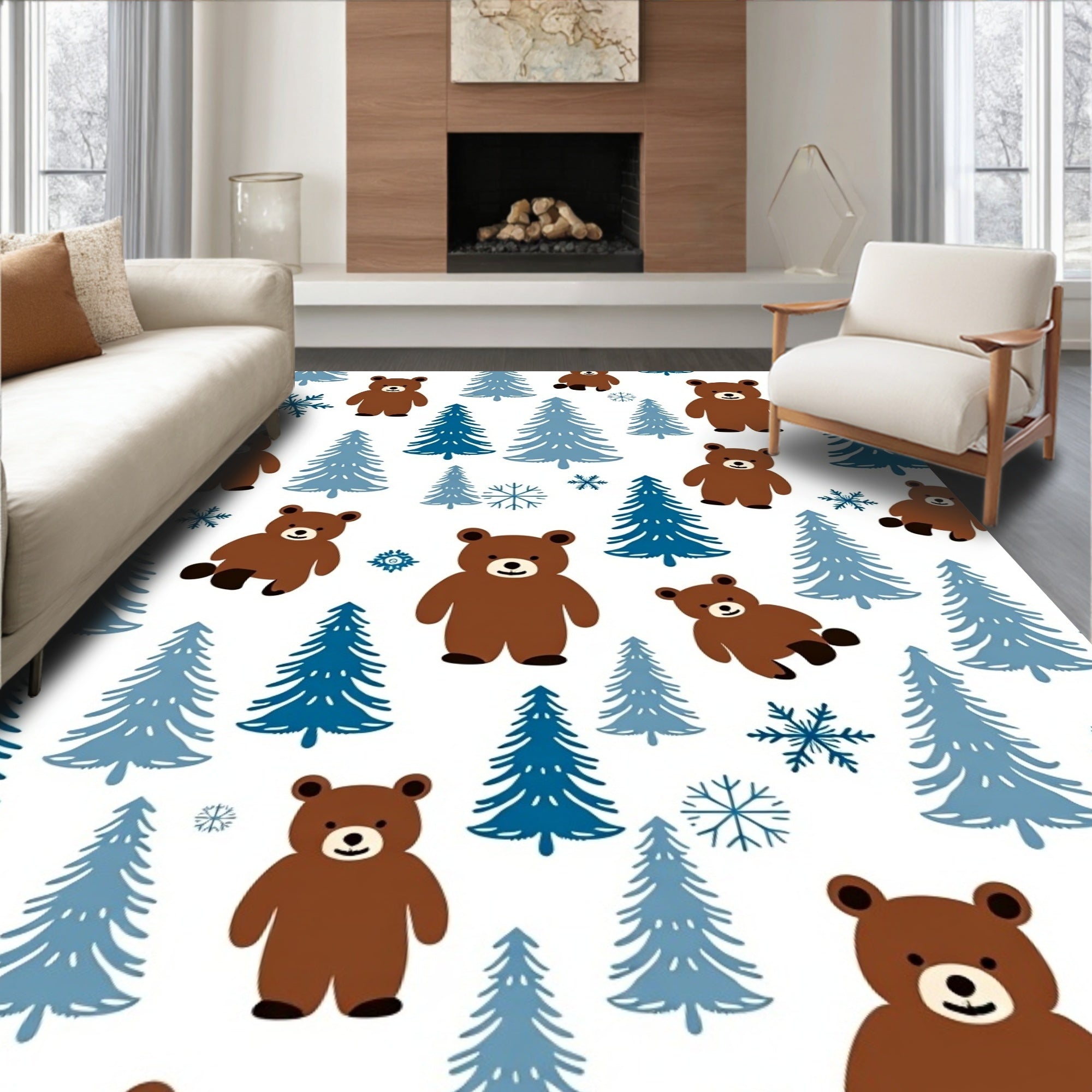 Brown Bears Among Blue Pine Trees Rug