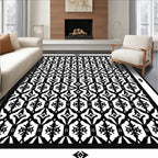 Black White Ornamental Lattice Rug