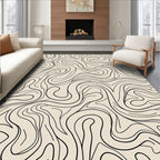Cream Black Swirling Wavy Lines Rug