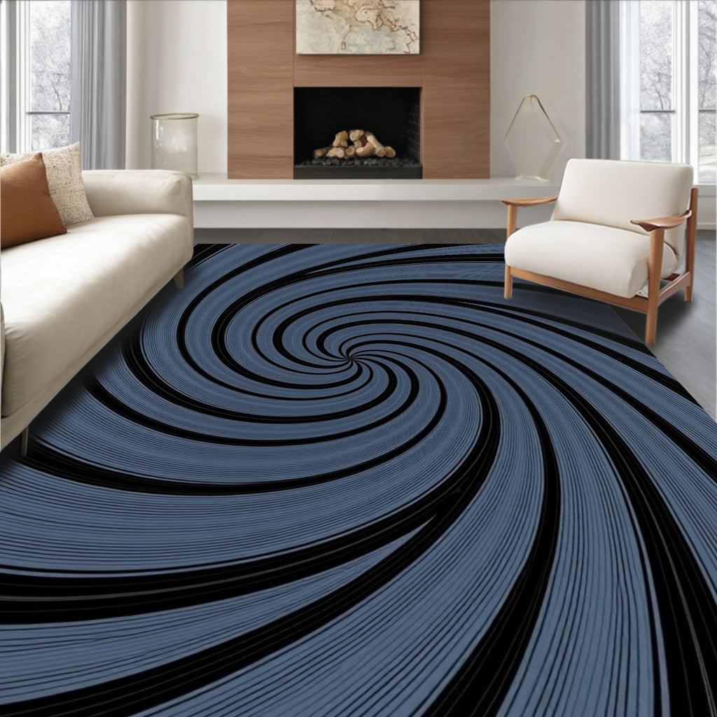 Cool Blue Black Swirl Rug