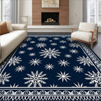 Deep Blue White Snowflake Scatter Border Rug