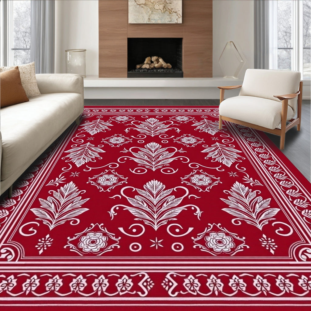 Crimson White Floral Acanthus Scroll Rug