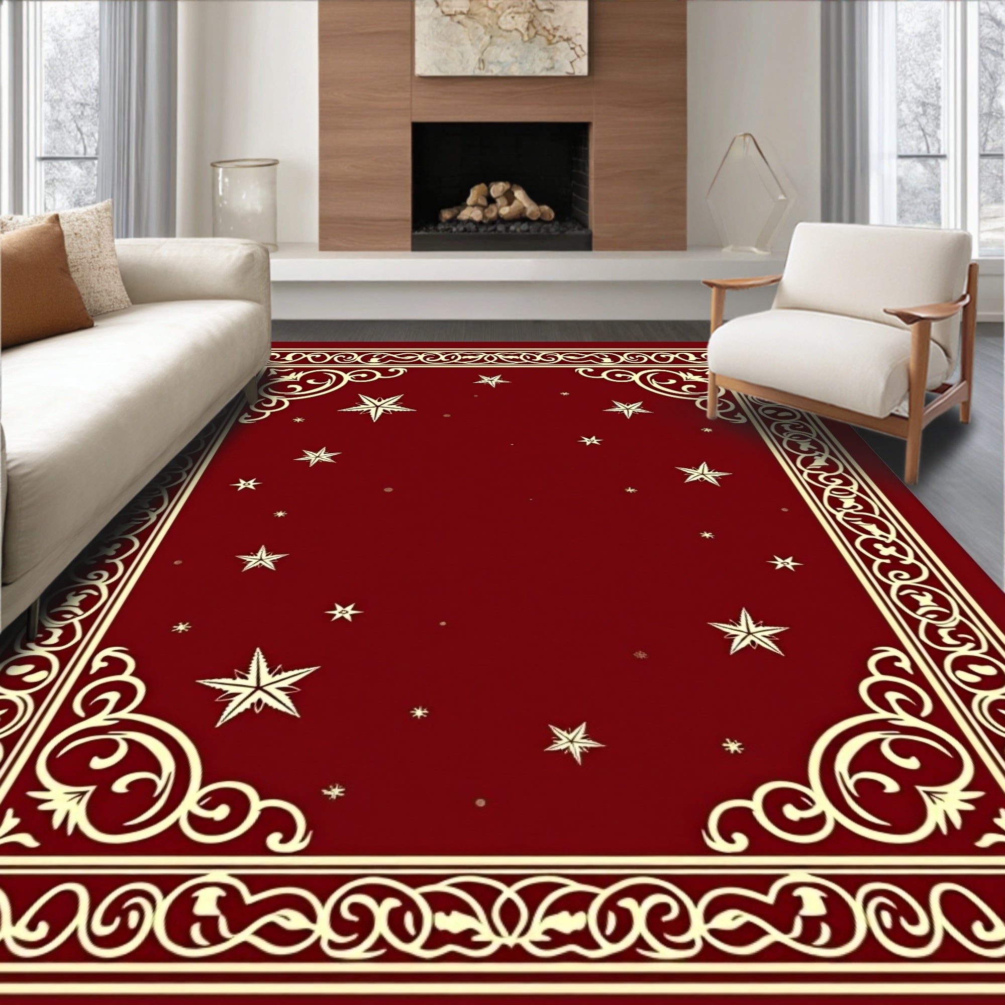Crimson Starry Night Ornamental Rug