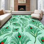 Green Peacock Feathers Red Hearts Rug