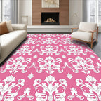 Pink floral damask classic repeat Rug