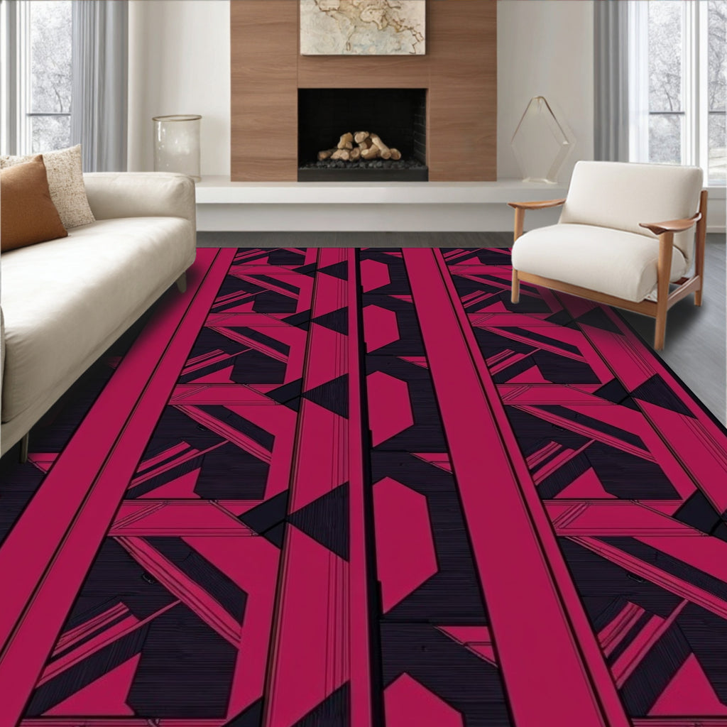 Crimson Geometric Deconstructed Stripe Rug