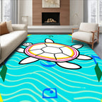 Whimsical White Turtle Ocean Waves Rug