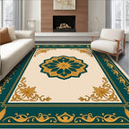 Deep Teal Golden Floral Medallion Rug