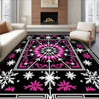 Hot Pink Snowflake Mandala Black Rug