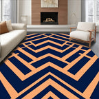 Deep Navy Peach Geometric Angles Rug