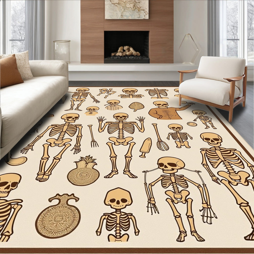 Whimsical Skeleton Collection Beige Rug