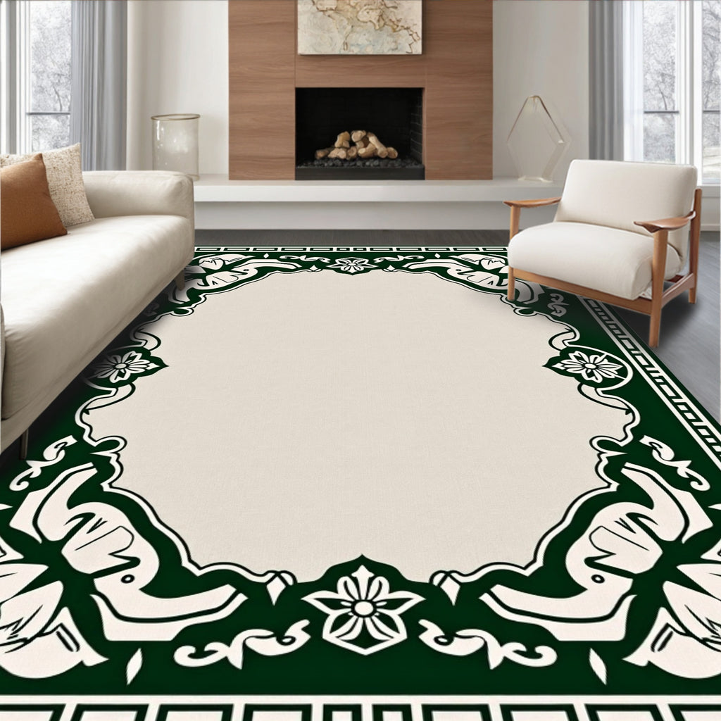 Emerald Scroll Floral Oval Frame Rug