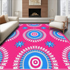 Radiant Pink Blue Sunburst Mandala Rug