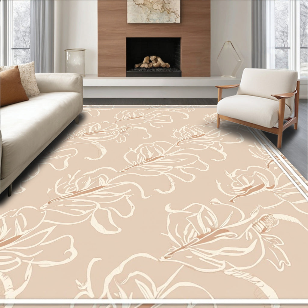 Sandy Beige Floral Outline Rug